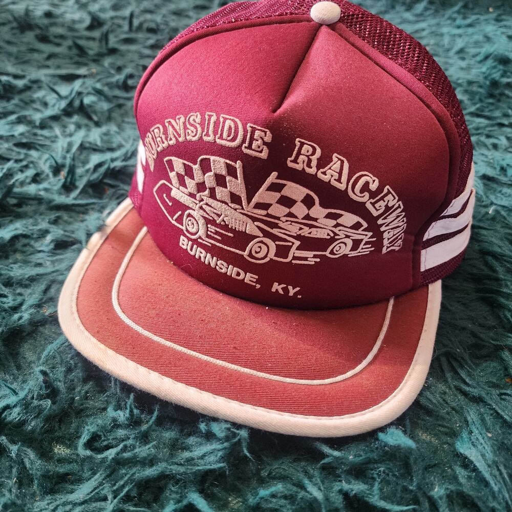 Vintage Burnside Raceway KY Trucker Hat Racing Snapback Maroon